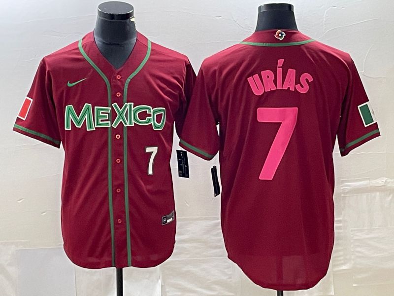 Men 2023 World Cub Mexico #7 Urias Red pink Nike MLB Jersey->more jerseys->MLB Jersey